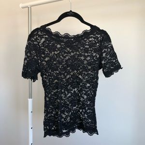 Black Lace See-Through Tshirt